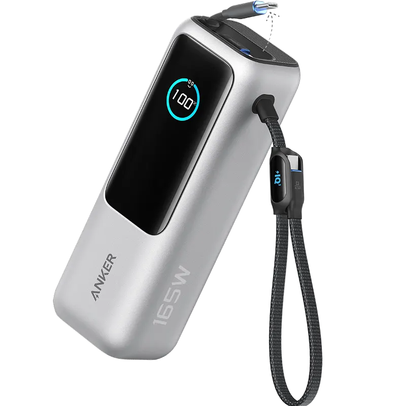 Anker Power Bank 25000mAh (165W, Built-in & Retractable Cables) Space Silver Mascom International.webp